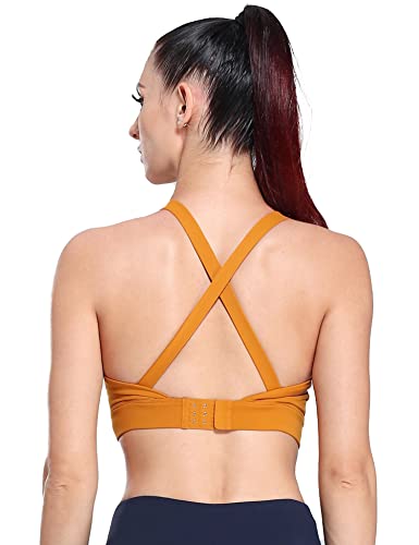 Damen Gepolstertes Crop Top Sport-BH Verstellbare Rückenschnalle Workout Yoga Laufen, khaki, X-Large Cover