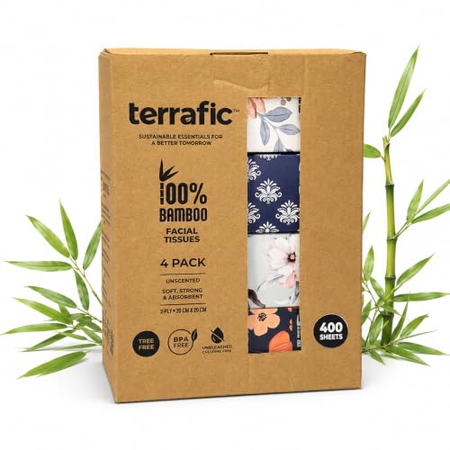 Image of Bamboo Facial Tissues | 800 Sheets of 2 Ply Soft but, Strong, Skin-Safe & Highly Absorbent Tissues (Pack of 4 Multi Designs) | 100% Natural & Biodegradable | Home, Office & Travel