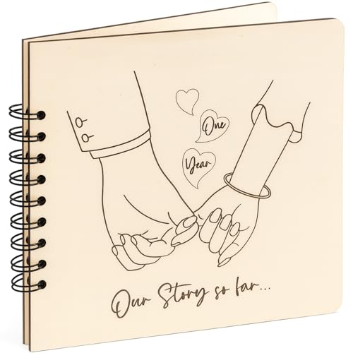 Embracing Mindfulness Handmade Wooden Anniversary Memory Book - 1 Year Our Story so Far - First Anniversary One Wedding Gift (One Year)
