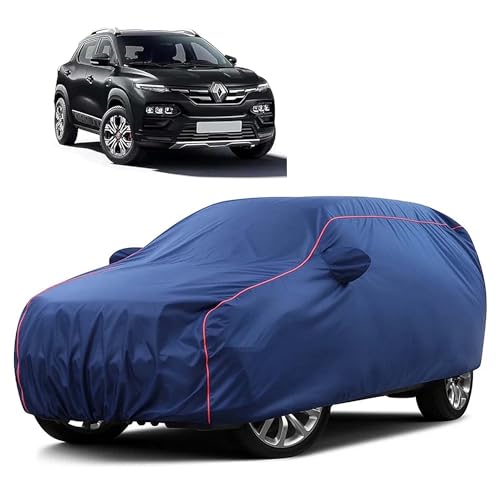Image of Sulfar 100% Water Resistant Car Body Cover Compatible with Mirror for Renault Kiger (Triple Stitched, Full Bottom Elastic, Blue Taffeta with Red Piping)