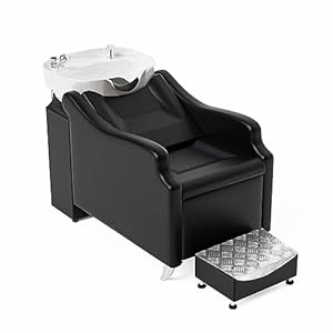 Salon Shampoo Bowl and Chair, Hair Wash Chair Shampoo Station with Deep Ceramic Sink, Backwash Barber Chair Shampoo Unit for Beauty Spa Barbershop Massage