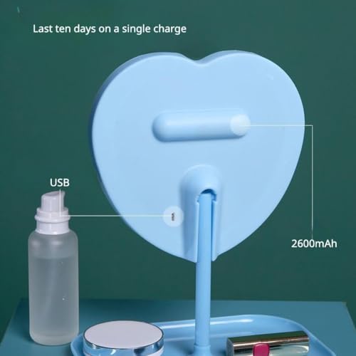 Espejo de maquillaje en forma de corazón con luz LED miniatura 6