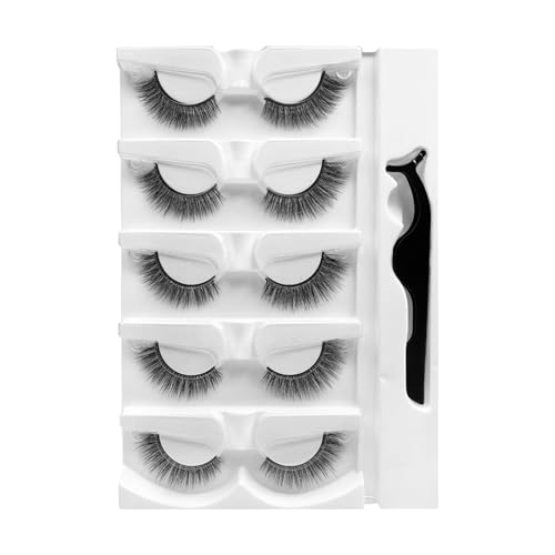 Pestañas autoadhesivas – 5 pares de pestañas postizas autoadhesivas, resistentes al agua, suaves, incluye pinzas, no requiere pegamento, extensiones de pestañas para principiantes de maquillaje