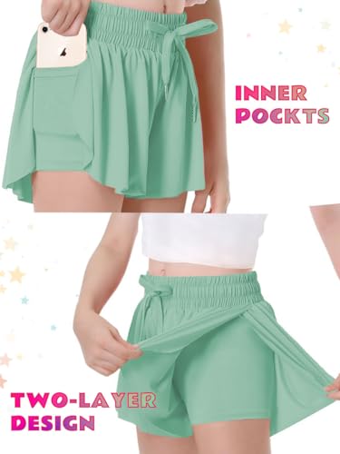 MODERN ASIR 3 Pack Girls Flowy Shorts with Spandex Liner 2-in-1 Youth Butterfly Skirts for Fitness, Running, Sports2