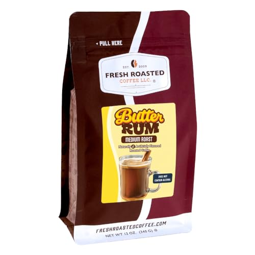Image of Fresh Roasted Coffee, Butter Rum Flavored Whole Bean Coffee, Medium Roast, Kosher, 12 oz