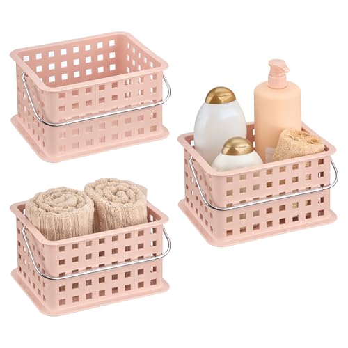 iDesign Small Shower Caddy with Handle, Portable Shower Organizer for Dorm or Bathroom, 3-Pack, Pink