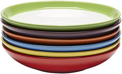 Amethya │ Premium Ceramic Colorful Stoneware – Pasta, Salad Plates │ 9.5" Dishes Set, Scratch Resistant, Microwave, Oven, and Dishwasher Safe │ Assorted Colors - Set of 6