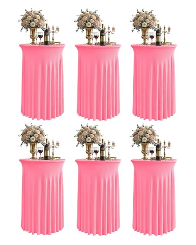 Round Spandex Cocktail Table Covers with Skirts, 24x43 Inch, Pink, 6 Pack