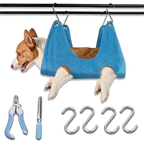 SONENRT Dog Grooming Hammock with Dog Claw Care 7 in 1, Dog Towel Pet Restraint Bag for Dog and Cat with Nail Clipper, Dog Grooming Harnessfor Combing Bathing Washing Grooming Nail Trimming (M, Blue) Cover