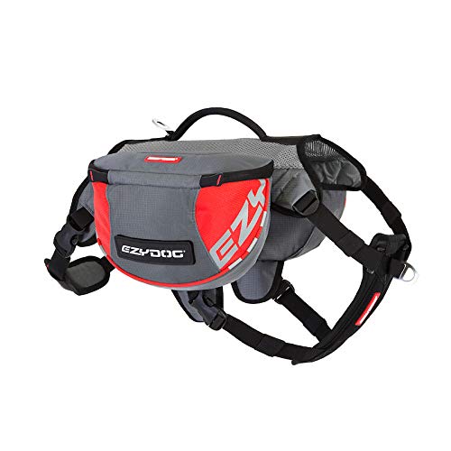 EzyDogSummit Outdoor Dog Backpack - Reflective and Incorporates a Chest Plate Harness - Easy Access Saddlebags with Superior Storage Capacity and Comfort - Front Pull Ring (Red/Gray, Large)