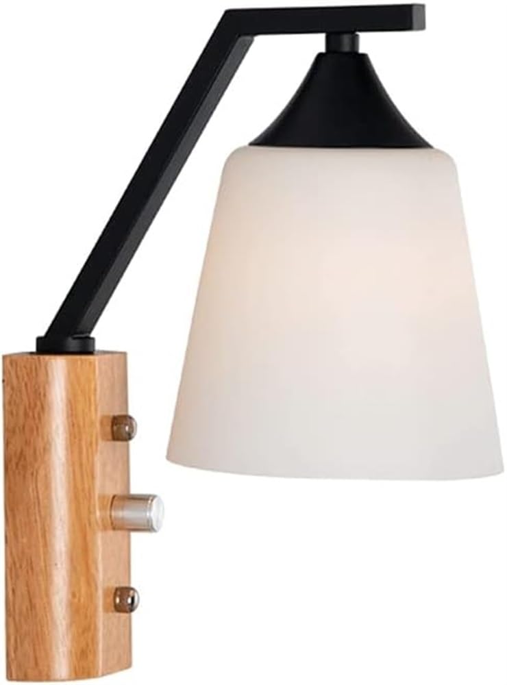 Lampe murale scandinave orientable en verre blanc avec interrupteur intégré noir