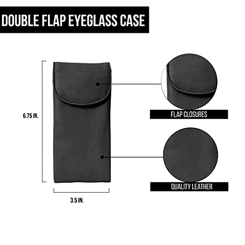 Image of ili New York Double Flap Leather Eyeglass Case, Soft 2-in-1 Dual Glasses Pouch for Sunglasses and Reading Glasses