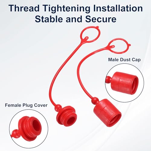 Image of HARFINGTON 2Sets 3 /4 Hydraulic Hose Dust Cap and Plug Kit, ISO-A Male Dust Cap & Female Plug Cover Quick Disconnects Air Coupler Cover Port Plug Fittings with Retention Ring, Red /Yellow