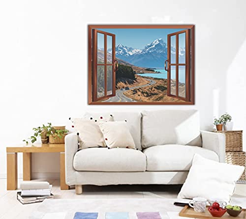 Image of CVANU Beautiful Sight of high Mountain Covered with White Snow and Flowing River Removable Faux Window Wall Sticker /Decals for Living Room Bed Room etc Cv 37