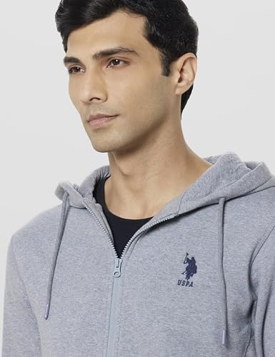 Image of U.S. Polo Assn. Men's Solid Regular fit Sweatshirt, Cotton Blend, Hooded Neck