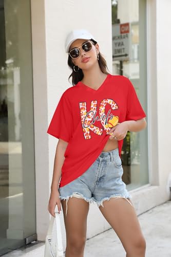 Football Jersey Shirt Women Game Day V-Neck Jersey Raglan Shirts Football Team Fans Tee Tops3