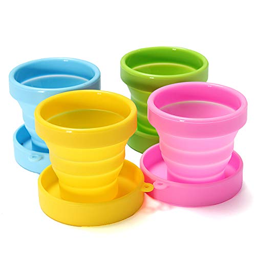 Gouda Select Collapsible Silicone Cup for Travel Camping School Outdoor (1 Set contains 4 cups - 1 Green, 1 Yellow, 1 Blue, 1 Pink)