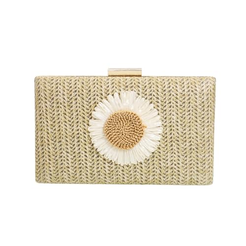 WuDiaoer Sunflower Straw Clutch Purse for Women Summer Beach Purse Floral Woven Evening Clutch for Formal Party Travel, Beige Brown