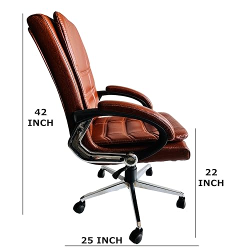 Image of GOYALSON Comfortable Revolving Chair for Director Principal Manager Office with arm Rest with Wheels and Cushioned seat Back (1, Brown Steel Handle, Heavy 1)