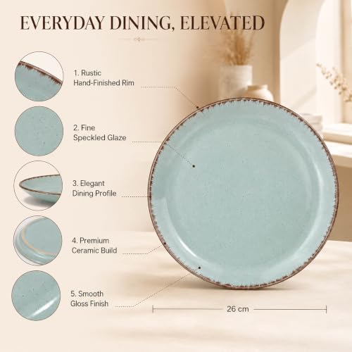 Image of The Earth Store Mint Marble Ceramic Dinner Set of 16 - 4 Dinner Plates, 4 Quarter Plates, 4 Vegetable Bowls & 4 Coffee Mugs | Premium Dinner Set for Home & Dining
