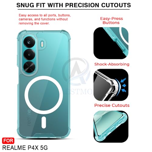 Image of AESTMO Clear Back Cover for Realme P4X 5G | 360 Protection | Transparent Back Cover for Realme P4X 5G (PC + TPU, Compatible with MagSafe Accessories, Transparent Bumper)