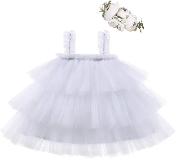 Bow Dream Baby Tutu Flower Girl Dress Wedding with Headband Birthday Party