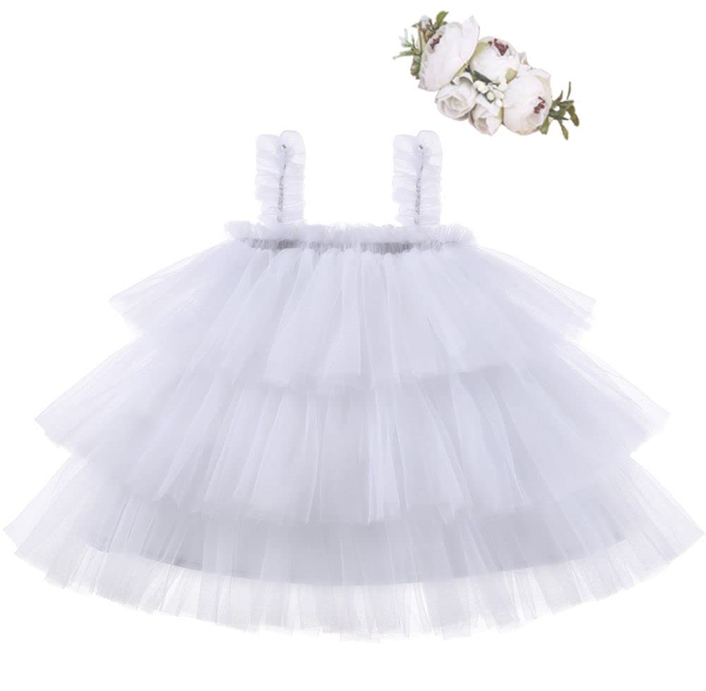 Bow Dream Baby Tutu Flower Girl Dress Wedding with Headband Birthday Party