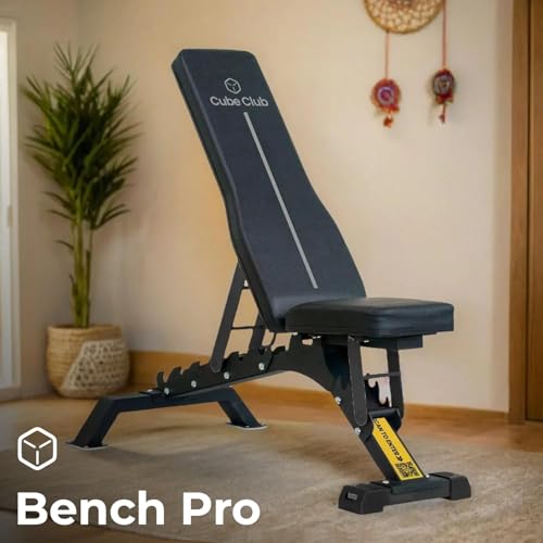 Image of The Cube Club Premium Foldable Gym Bench Multipurpose Incline and Decline Exercise Strength Training Fitness Bench | 8 In 1 Adjustable Full Body Workout Weight Bench Press (Load Capacity- 400kg)