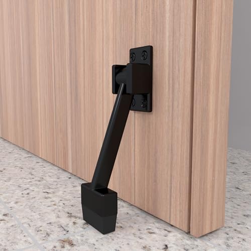 Image of Boniry Heavy-Duty Door Stopper with Adjustable Rubber Grip | Wall-Mounted Door Holder for Wooden and Metal Doors | Durable and Easy Install (Black)