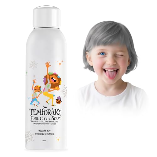 Silver Gray Temporary Hair Color Spray for Kids, Grey Instant Colored Hair Dye Alternative for Girls Boys Teens Women Men, Disposable Washable,Quick Styling for Party Christmas Halloween,150ml