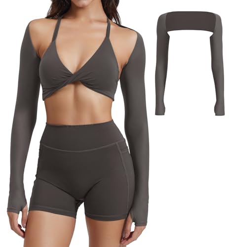 Image of YEOREO Women Crop Top Long Sleeve Bolero Open Front Workout Cropped Shirts Sports Shrug