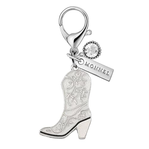 MC551 Little Cowboy Boot Lobster Clasp Charm for Women with Velvet Bag (White,1 Piece)