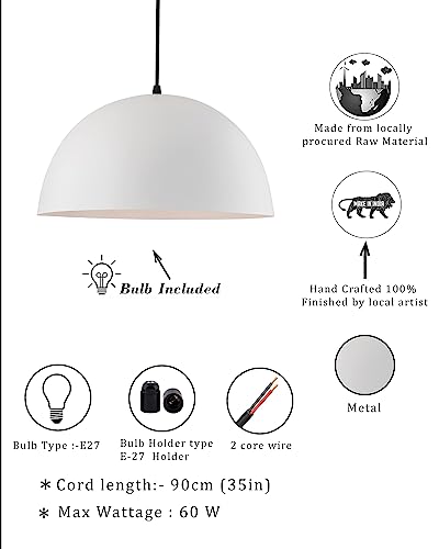 Image of Homesake Decorative Hanging Pendant Light with LED Bulb (Classy White, 12 Inches)