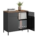 SONGMICS Storage Sideboard, Buffet Table with Adjustable Shelves, Floor Storage Cupboard, Steel Frame, Cabinet for Dining Room, Living Room, Kitchen, Rustic Brown and Black ULSC102B01