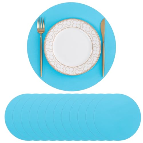 SHACOS 100 pcs Round Paper Placemats Disposable 13 inch Colored Paper Place Mats for Wedding Birthday Party Bridal Baby Shower Events Table Decoration, Sky Blue
