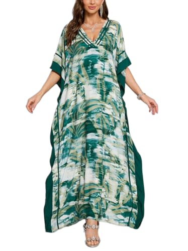 Image of KECVOT Kaftan Dresses for Women V-Neck Print Swimsuit Cover Up Plus Size Beach Caftan Lounge Dress