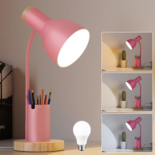 himmel Schreibtischlampe Kinder Schreibtischlampe Rosa mit Stiftehalter Schreibtischlampe Mädchen Jungen Holz-Akzent Verstellbar kinder Tischlampe für Homeoffice Nachttisch und Studentenzimmer
