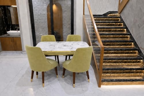 Image of WOODEN SPACE 4 Seater Wooden Dining Table Set | Urban Marble Top Dining Table with Chairs for Dining Room & Kitchen (Modern Frontline Light Green) (54 x 36 x 30 inch)