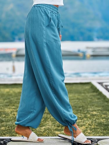 CUPSHE Women Baggy Wide Leg Pants High Waisted Loose Fit Trousers with Pockets Causal Vacation Outfits4