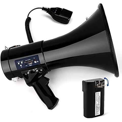 Loudmore Professional 50 Watt Megaphone Bullhorn with Detachable Microphone, USB/SD/MMC Reader, AUX Input, Recording and Siren - Perfect for Indoor/Outdoor Sporting Events and Crowd Control (Black) Cover