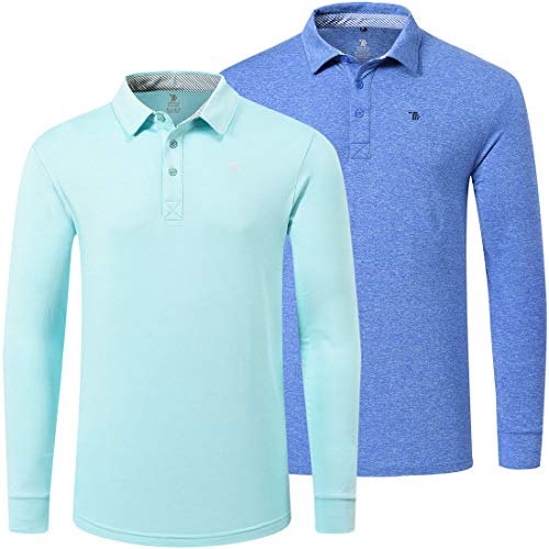 MoFiz Men's Golf Shirt Long Sleeve Polo Shirt Regular Fit Running Shirt 2 Pack (2XL,Blue/Green)