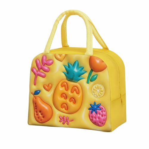 Image of Kraptick Compact & Stylish Design Printed Tiffin Bags for Children Insulated Lunch Bag for Kids Perfect Leakproof Keeps Hot and Cold Lunch Bag for School (Yellow Pineapple)