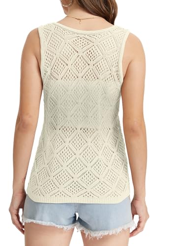 Image of Bosmeer Women's Hollow Sweater Vest Crochet Tank Tops Knit Out Sleeveless Cover Up Summer Boho Top Pullover