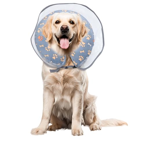 Image of Inflatable Dog Cone Collar, Adjustable Size Soft PVC 2-in-1 Dog Donut Collar After Surgery with Detachable, Inflatable Collar for Small Medium Large Dogs and Cats (Grey, Medium)