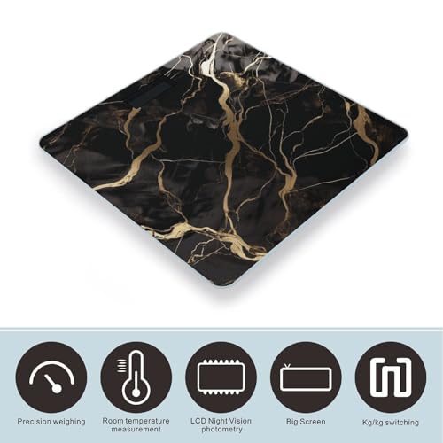 Báscula de baño digital Black Gold Marble precisa y resistente miniatura 3