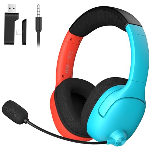 Rumoon Wireless Gaming Headset for Nintendo Switch/Switch Lite/OLED, Wireless Gaming Headphones with Mic for Switch 2, Sports & Fortnite, Lightweight Stereo Sound Headphones for Gamers– Red/Blue