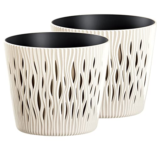Tymar Blumentopf, 2er-Pack, Übertopf aus Kunststoff, Moderne, Runde Form, Pflanztopf,Innen- und Außenbereich, SR001 (Creme, ø 26 cm)