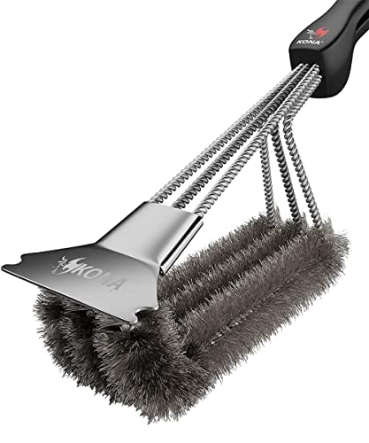 Kona Grill Brush And Scraper - 360 Straight Edge - Compatible With Weber And Pellet Grill Brands - Bbq Cleaner Fits All Grills, Stainless Steel, Cast Iron, Porcelain - Flex Grip Handle #TOP30
