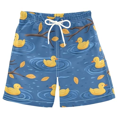 Boys Beach Board Shorts Yellow Duck Goose Swim Trunk Teen Swimwear 8-16Y