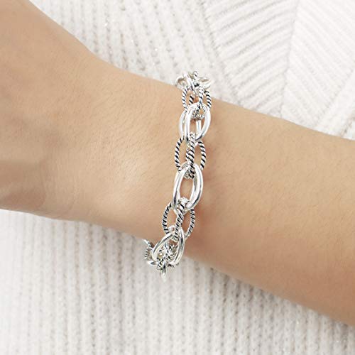 UNY JEWEL Bracelet Designer Brand Inspired Antique Women Jewelry Double Twisted Cable Link Wire Vintage Valentine (Silver)4